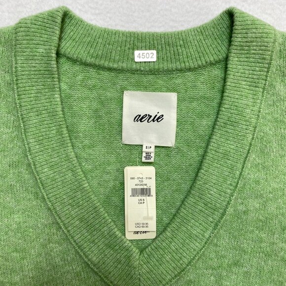 Aerie Unreal Oversized Sweater V-Neck Women's PS Green Super Soft NWT $59 - Picture 3 of 13